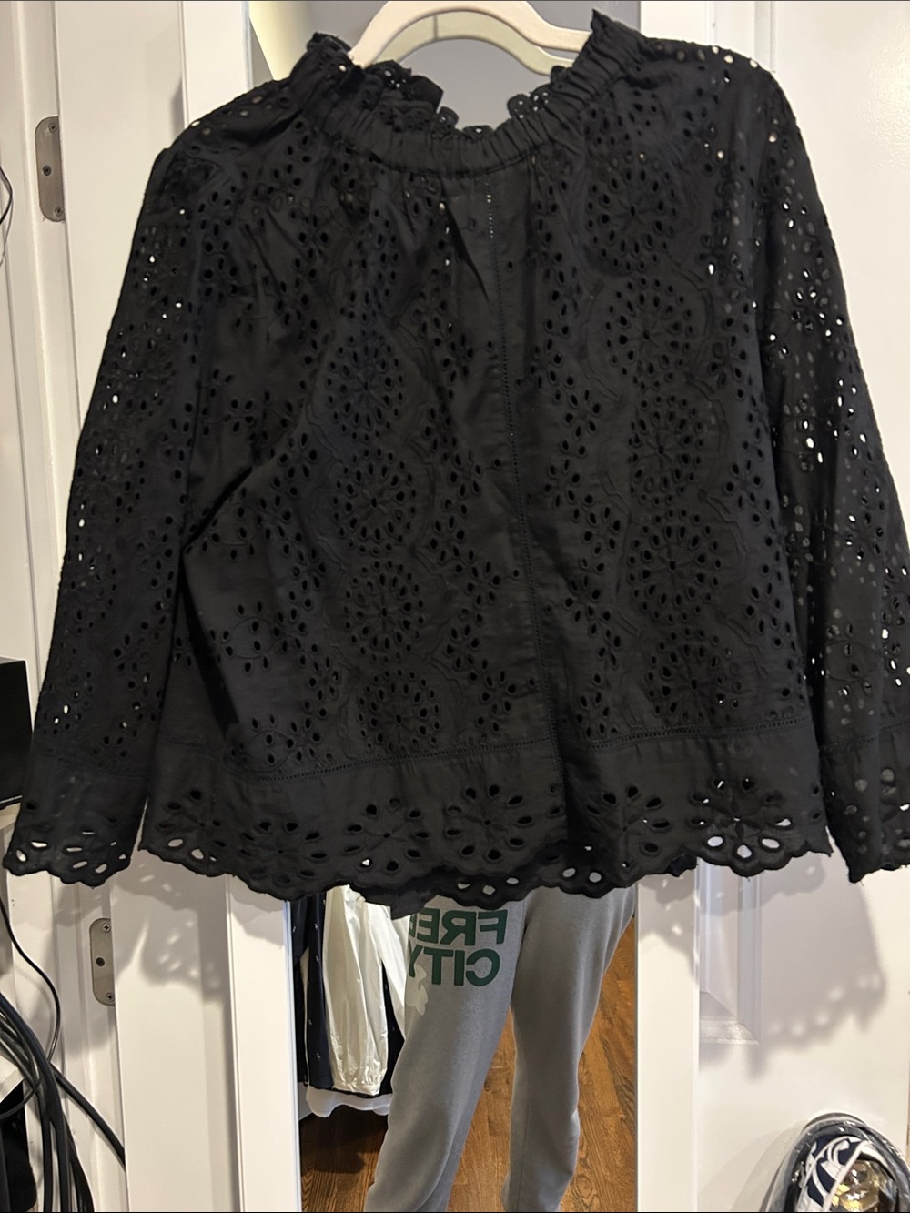 Women's Black Eyelet Long-Sleeve Blouse